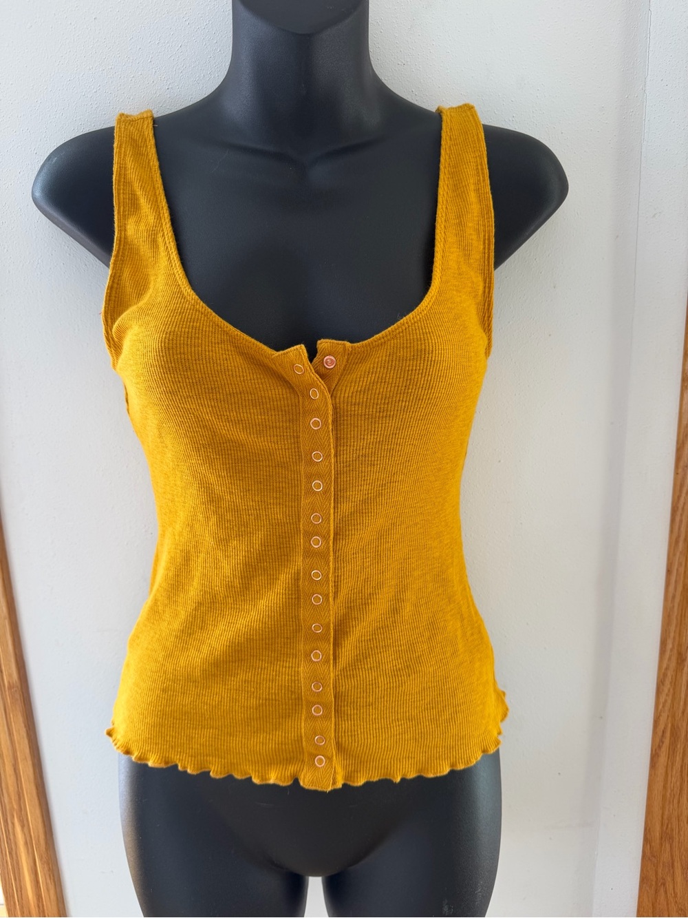 Sunset Ribbed Button-Front Tank Top in Mustard